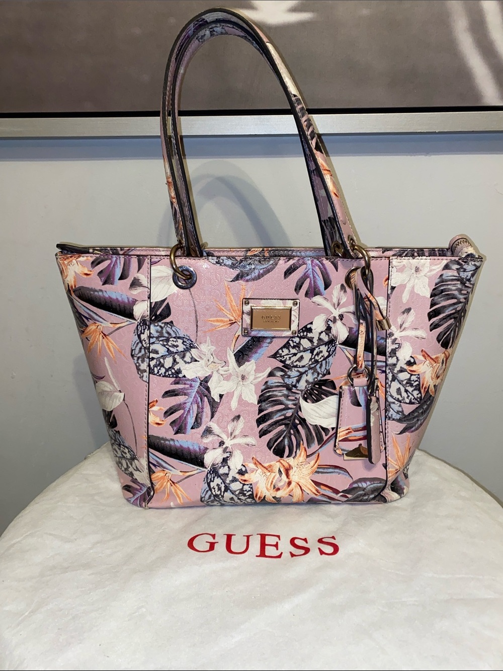 Guess Floral Monogram shoulder Tote handbag